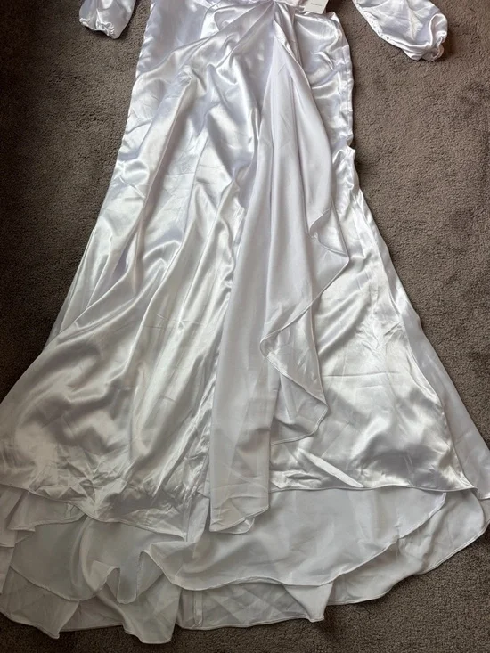 Wear Your Love Vintage Style White Satin Lattice Back Wedding Maxi Dress SIZE 14 - Picture 5 of 10